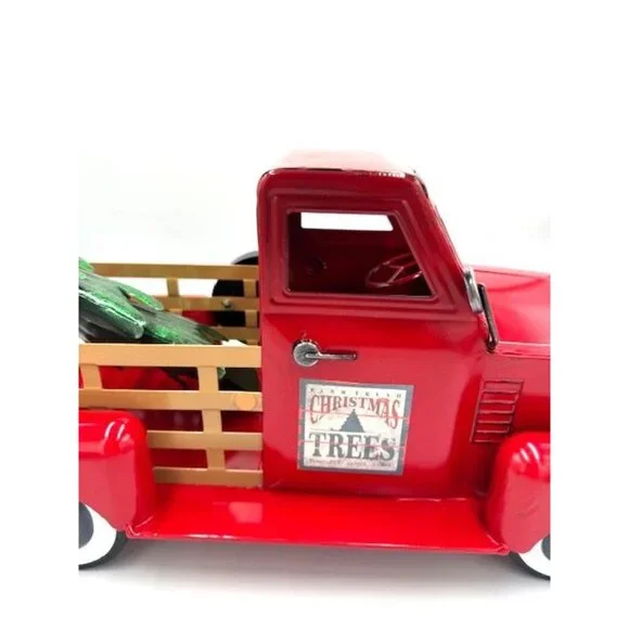 NEW Red Metal Vintage-style Christmas Truck w/Tree Decor - Picture 6 of 6